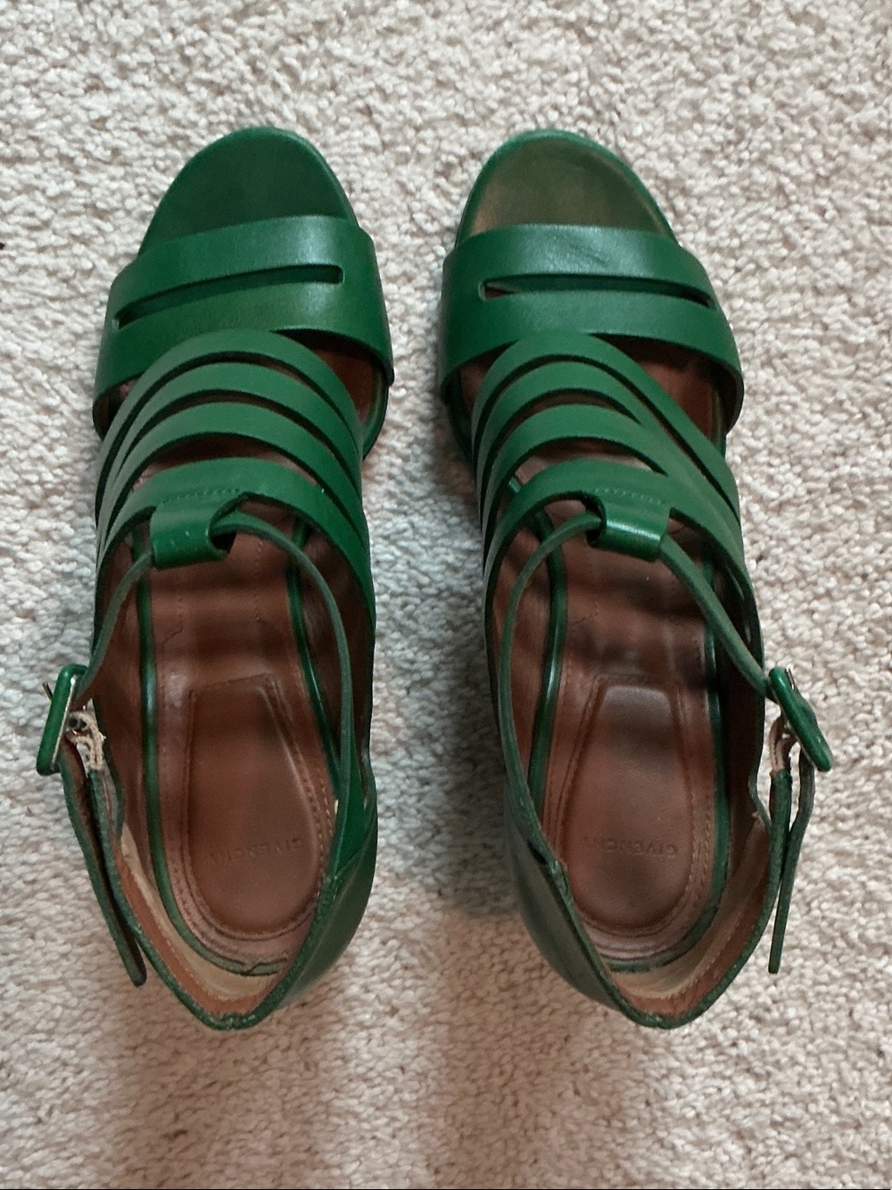 Givenchy Green Strappy Leather Sandals in very good condition